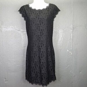 Diane Von Furstenberg Lace Dress Women's 8 Barbara Black Stretch Sheath Back Zip